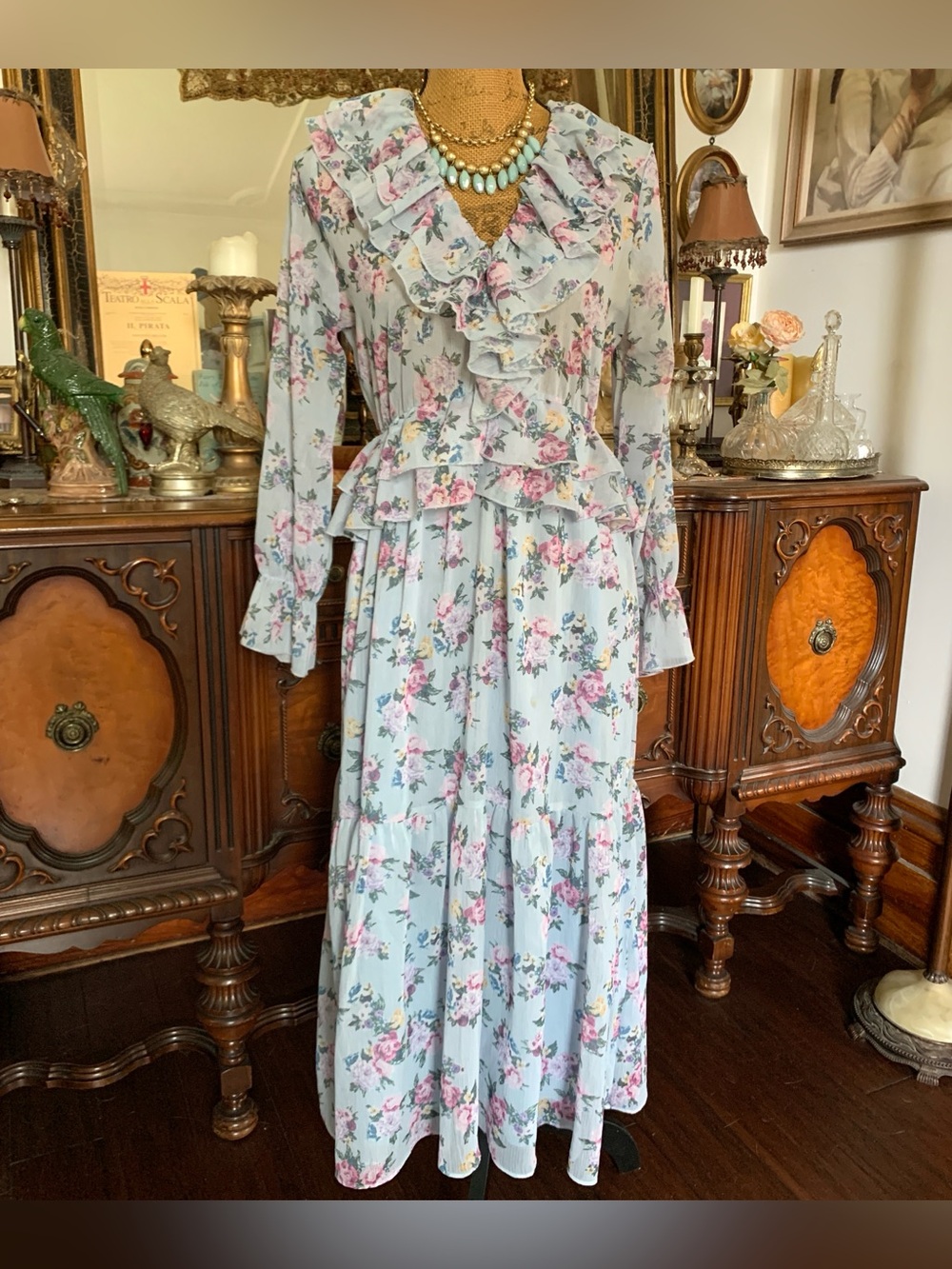 Victorian-inspo Light Blue Floral Boho Cottagecore Bridgerton Garden Party Dress